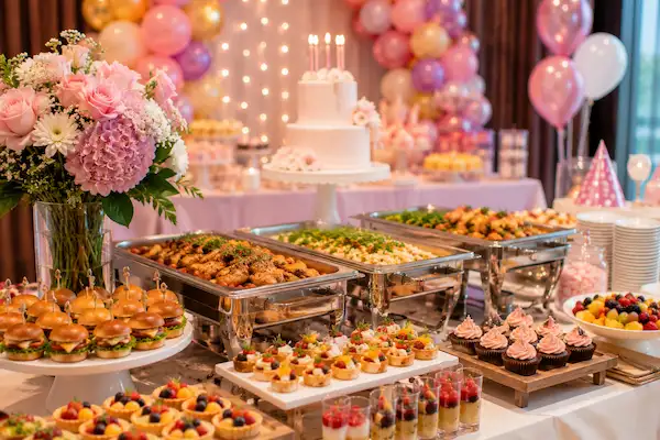 Birthday catering in Dubai with gourmet food, customized menus, and elegant party dining setup.